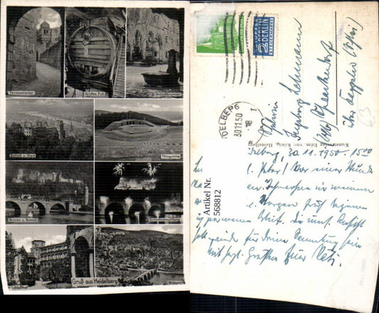 568812,Multi-image postcard Heidelberg Castle Great Barrel Thing Place Bridge