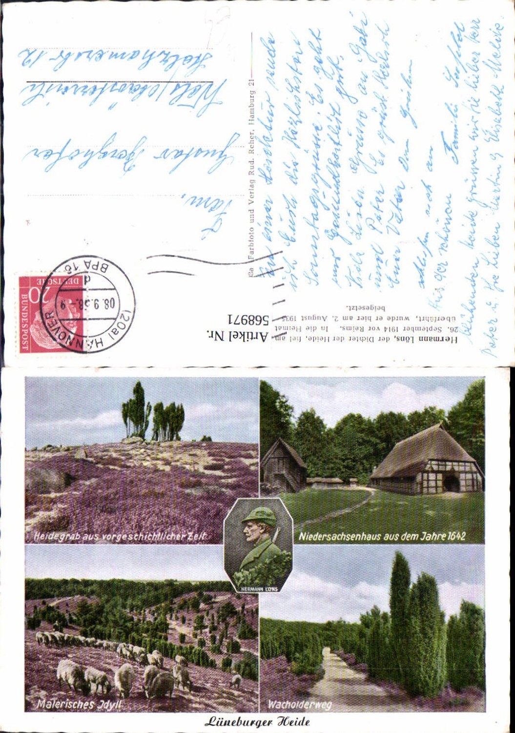 568971,Mehrbild Ak Lüneburger Heide Hermann Löns Schafe Herde Niedersachsenhaus Bad Fallingbostel