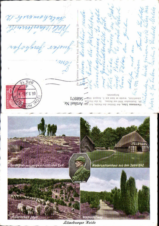 568971,Mehrbild Ak Lüneburger Heide Hermann Löns Schafe Herde Niedersachsenhaus Bad Fallingbostel