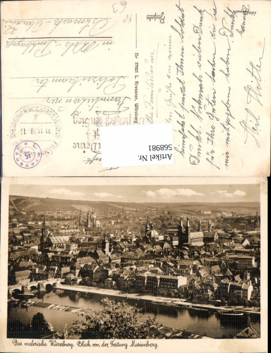 568981,Foto Ak Würzburg Blick v. d. Festung Marienberg Feldpost