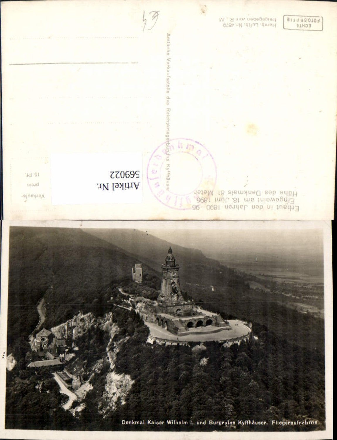 569022,Fliegeraufnahme Denkmal Kaiser Wilhelm I Burgruine Kyffhäuser Steinthaleben Kyffhäuserland