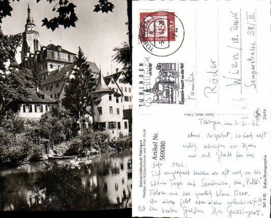 569080, University town of Tübingen on the Neckar River with Hölderlin Tower and Old Auditorium