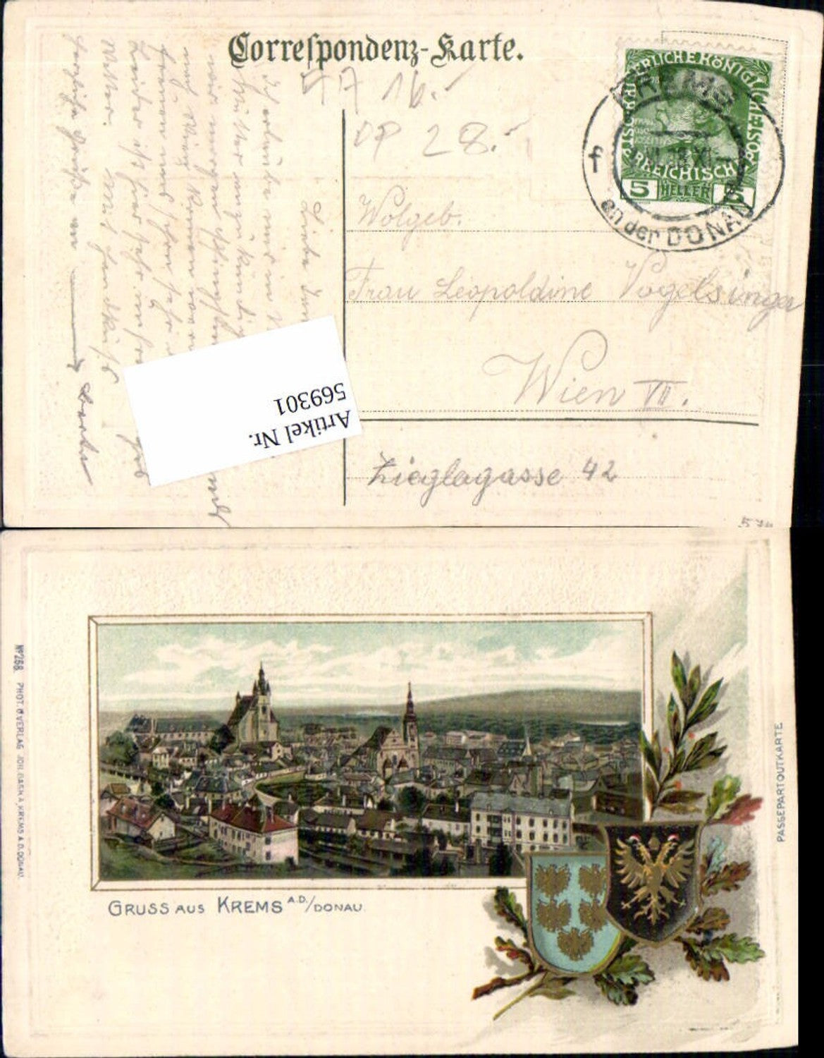 569301,tolle Präge Passepartout Lithographie Krems an der Donau pub Saska 268