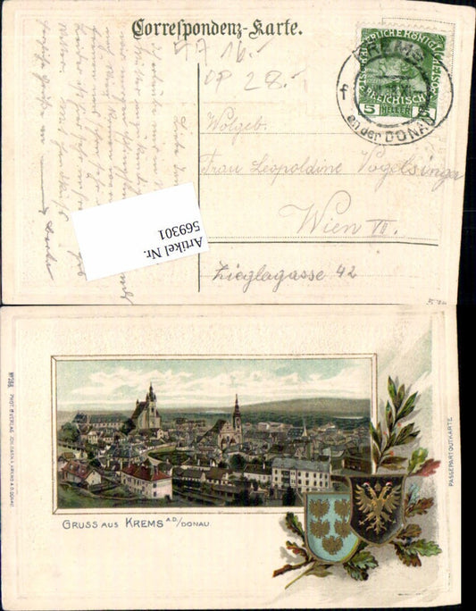 569301,tolle Präge Passepartout Lithographie Krems an der Donau pub Saska 268