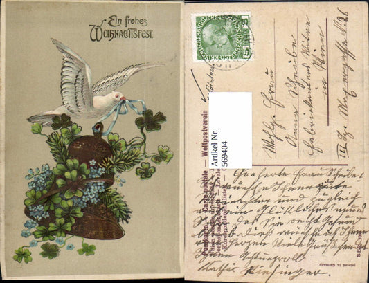 569404,tolle Präge Lithographie Weihnachten Klee Taube Glocke
