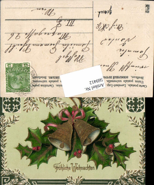 569412,tolle Präge Lithographie Weihnachten Glocke Golddruck