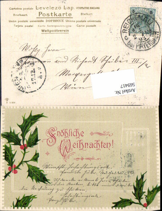 569417,tolle Präge Lithographie Weihnachten Disteln