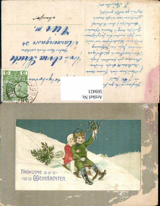569421,tolle Präge Lithographie Weihnachten Kinder Rodel