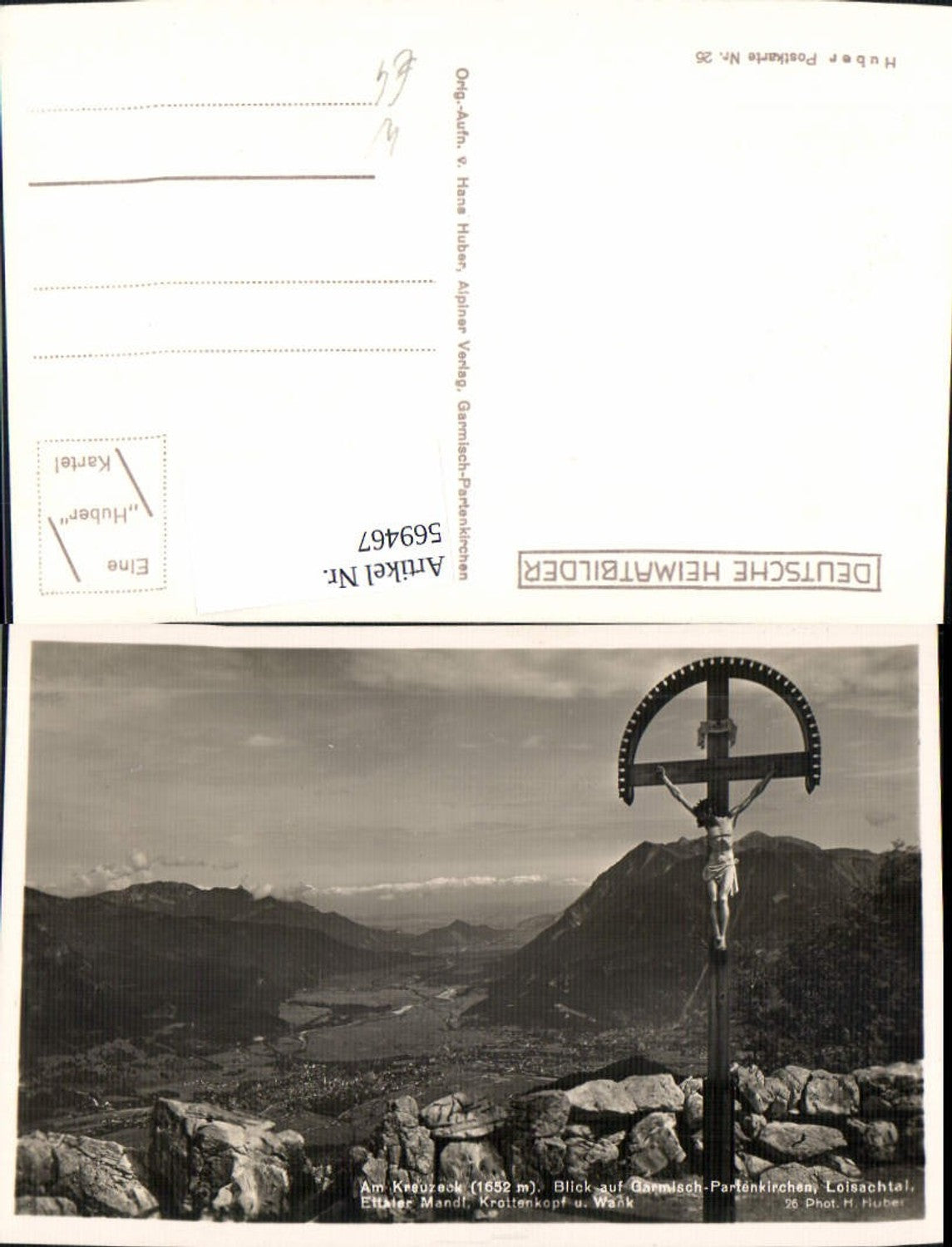 569467,Foto Ak Am Kreuzeck Blick Garmisch-Partenkirchen Gipfelkreuz