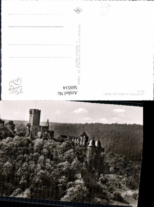 569514, Photo postcard of Wertheim am Main and Tauber, view with castle ruins