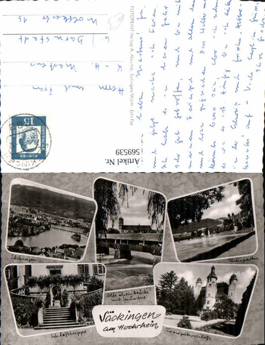 569539, Multi-image postcard Bad Säckingen Upper Rhine Old wooden bridge Rhine section Castle steps