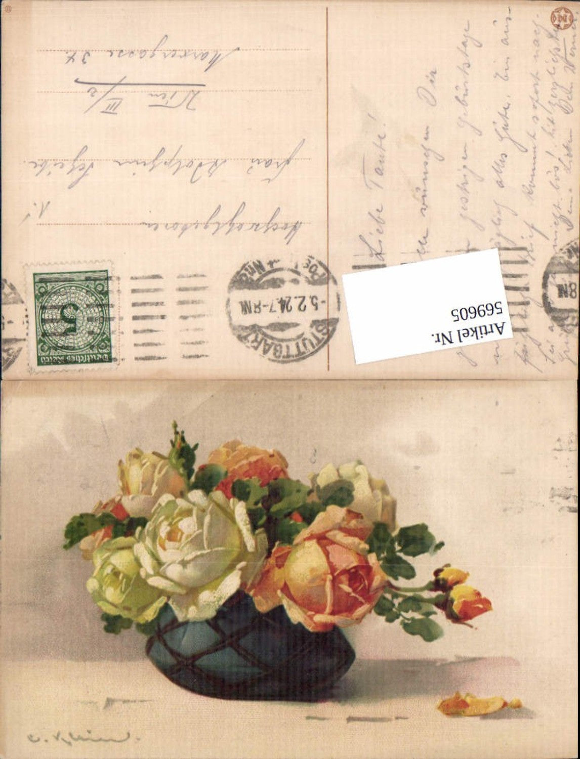 569605,Künstler AK Catharina Klein Vase Rosen Blumen