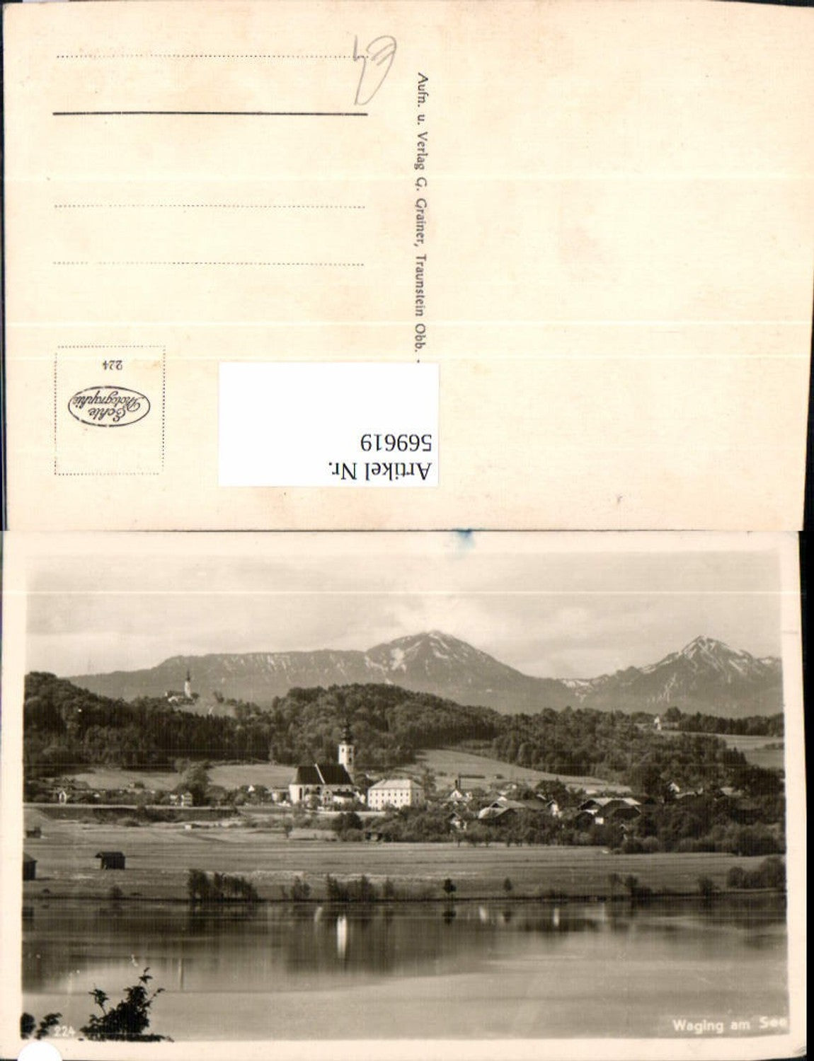 569619,Foto Ak Waging a. See Ansicht m. Kirche