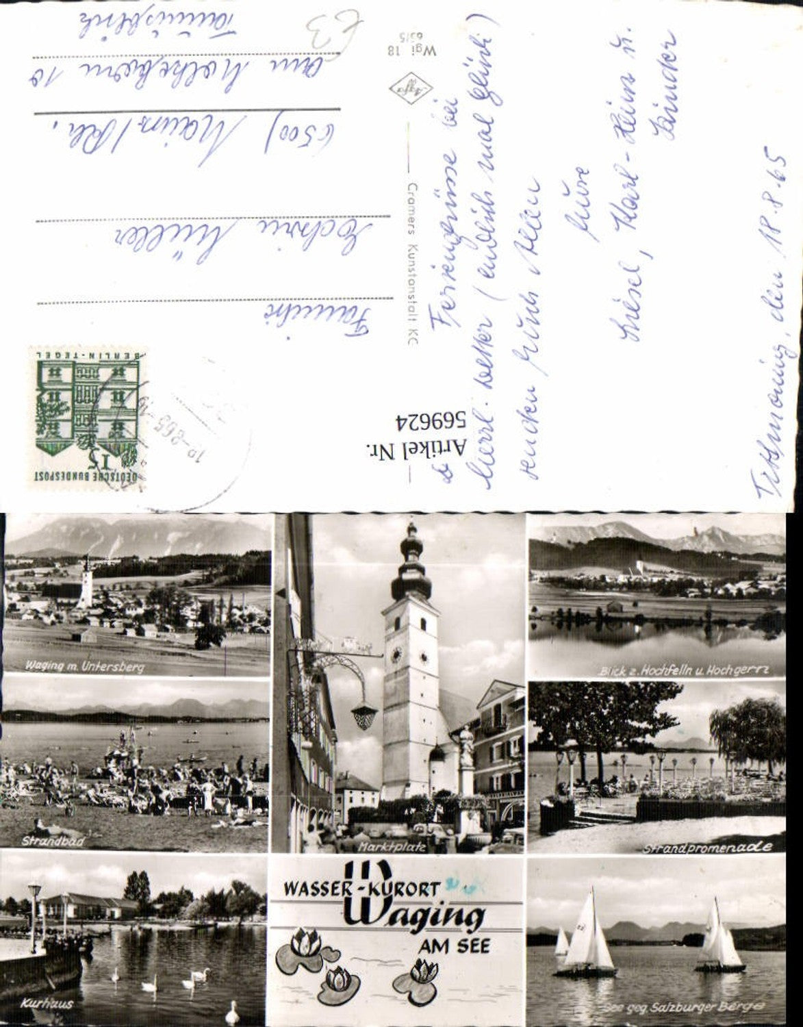569624,Mehrbild Ak Waging a. See Segelboot Strandpromenade Kurhaus