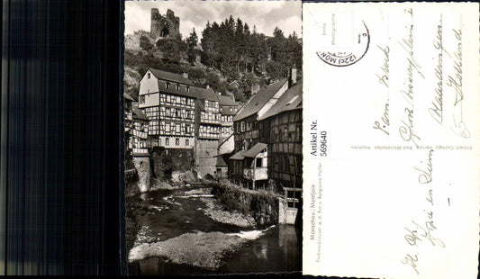 569640,Foto Ak Monschau Montjoie Fachwerkhäuser a. d. Rur u. Burgruine Haller