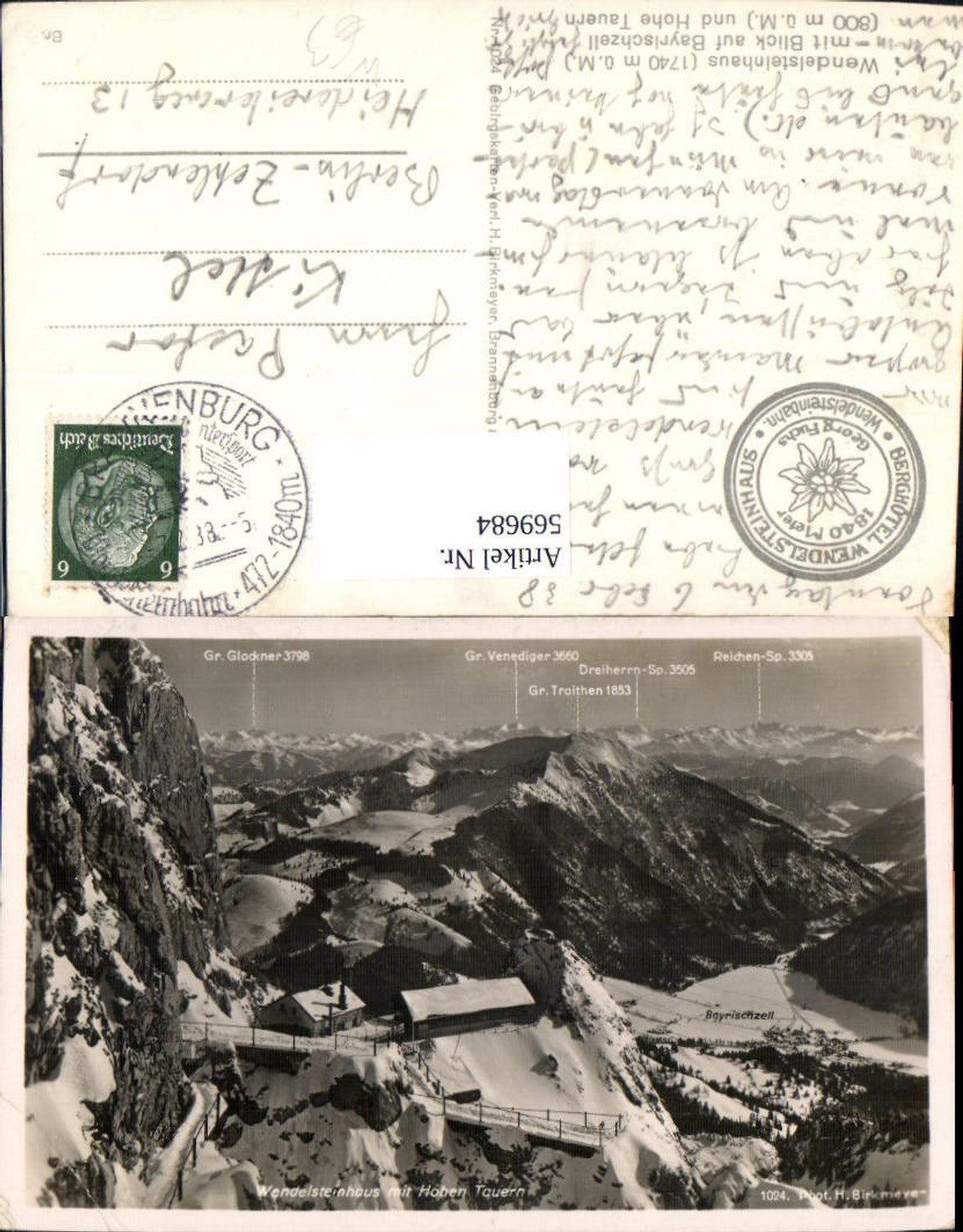 569684,Bayrischzell  Wendelsteinhaus m. Hohen Tauern Winteransicht Gipfelkarte