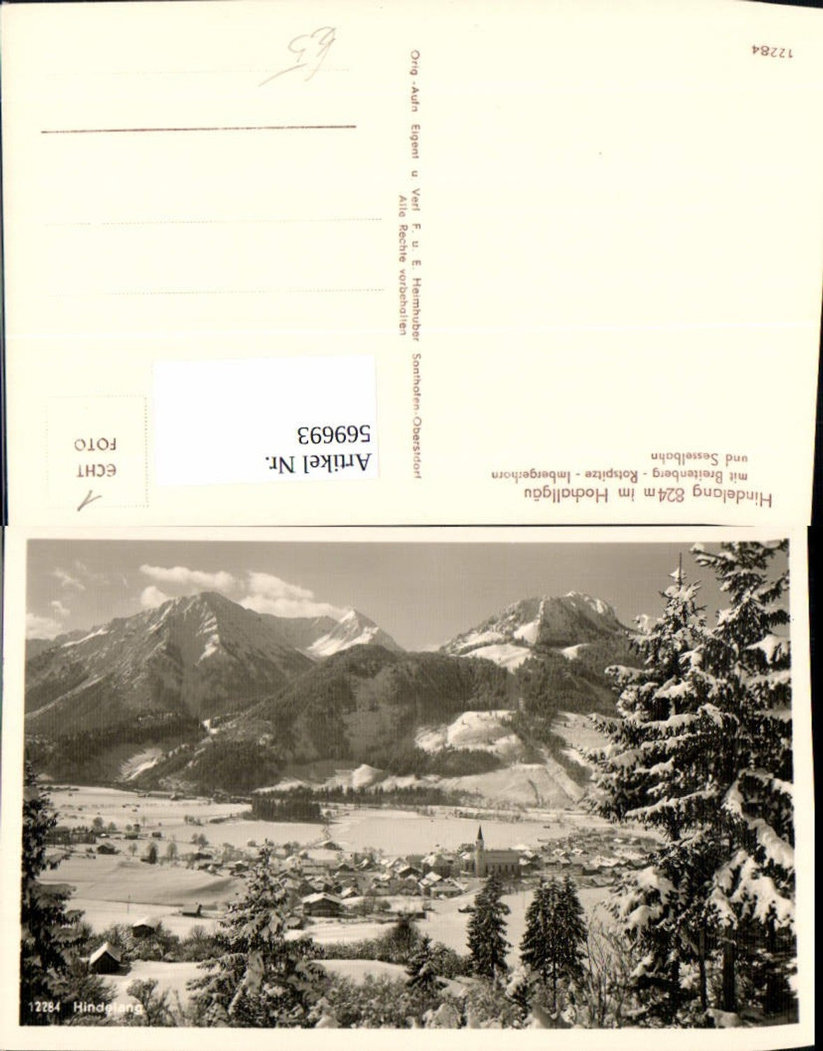 569693,Foto Ak Hindelang i. Hochallgäu Breitenberg Rotspitze Imbergerhorn m. Sesselbahn
