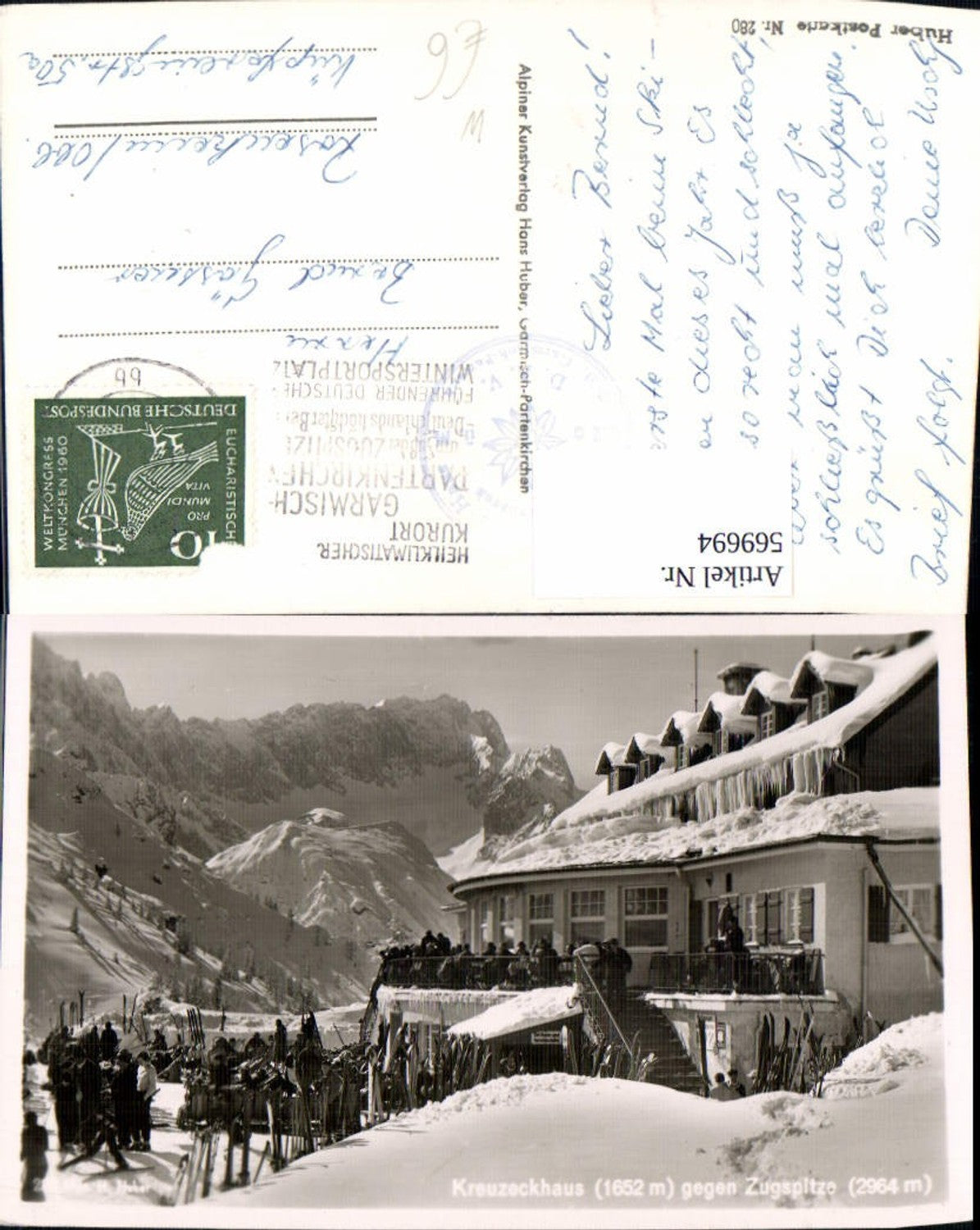 569694,Garmisch-Partenkirchen Kreuzeckhaus geg. Zugspitze Winteransicht