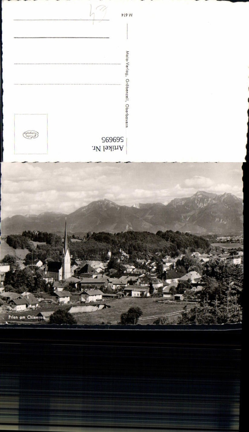 569695,Foto Ak Prien a. Chiemsee Ansicht m. Kirche