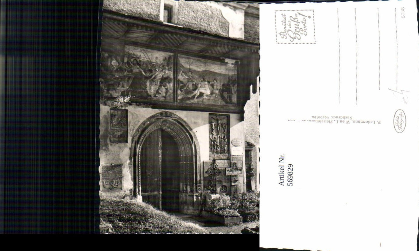 569829,Foto Ak Hallstatt Eingang kath. Pfarrkirche Kirche Fresko