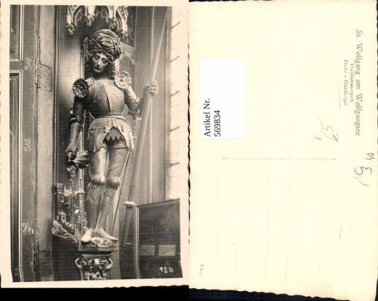 569834,Foto Ak St Wolfgang a. Wolfgangsee Statue Kirche pub Gastberger 12b