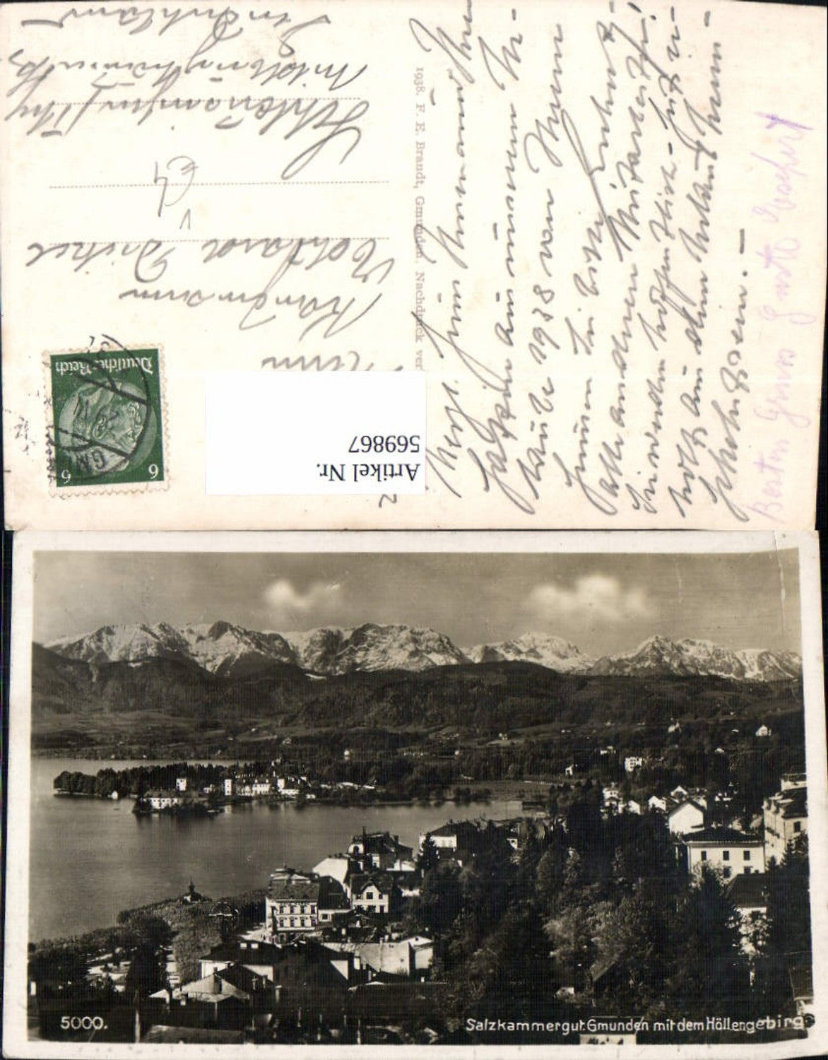 569867,Gmunden m. d. Höllengebirge Salzkammergut pub F. E. Brandt 5000