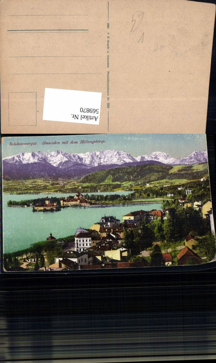 569870,Gmunden m. d. Höllengebirge Salzkammergut pub F. E. Brandt 930