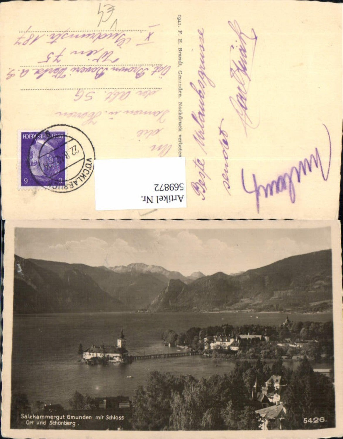 569872,Gmunden m. Schloss Ort u. Schönberg Salzkammergut pub F. E. Brandt 5426