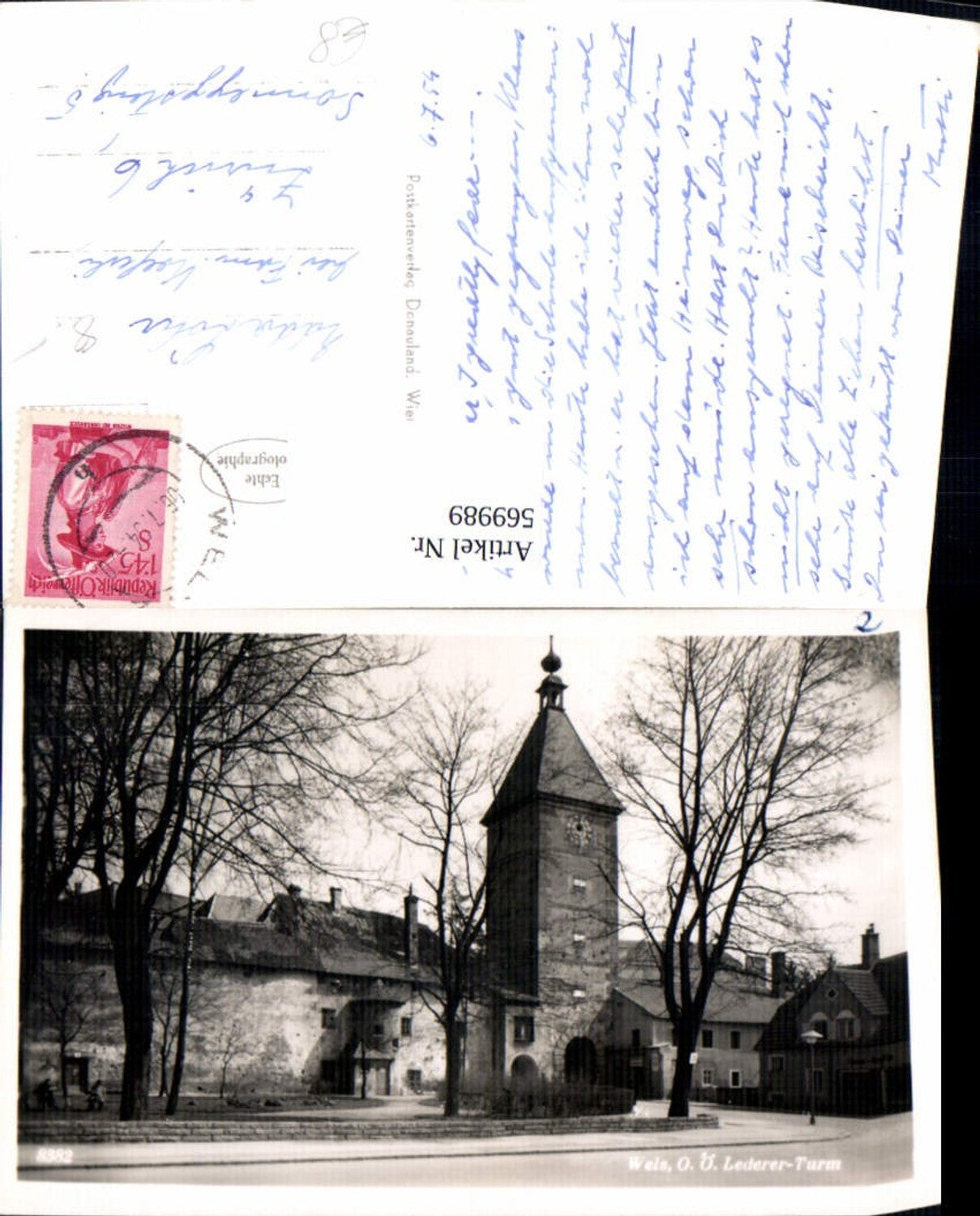 569989,Foto Ak Wels Lederer-Turm