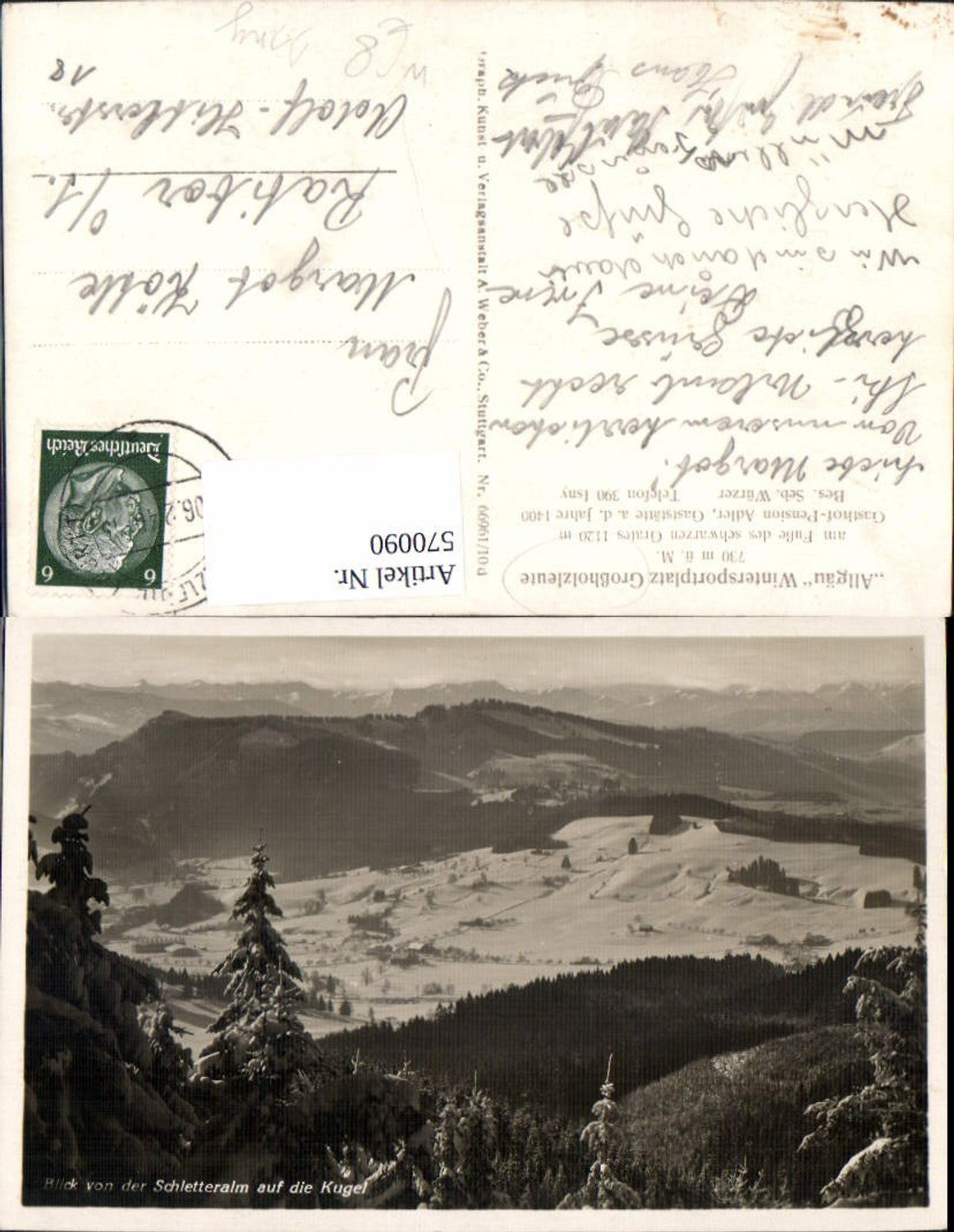 570090,Isny im Allgäu Wintersportplatz Großholzleute Blick v. d. Schletteralm auf d. Kugel