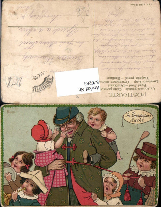 570263,Künstler AK P. Höfer Grossvater Kinder Grosspapas Zucht Humor Scherz