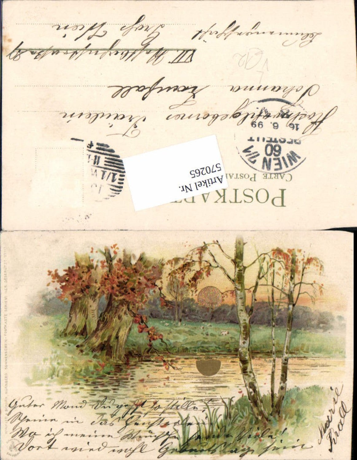 570265,Lithographie Sonnenschein Postkarte 99115 pub Winkler & Schorn