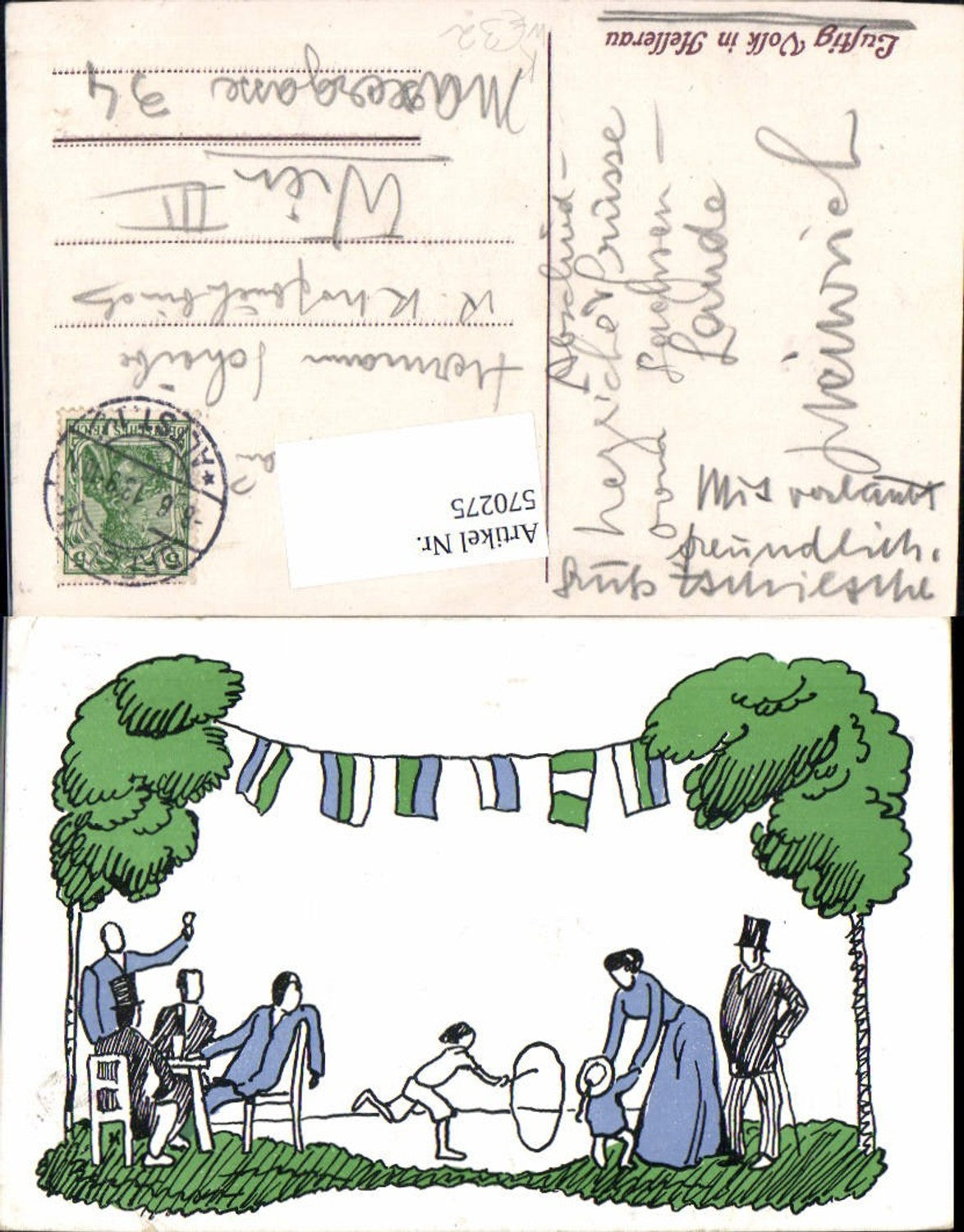 570275,tolle Lithographie Art Deco Jugendstil Lustig Volk in Hellerau Dresden