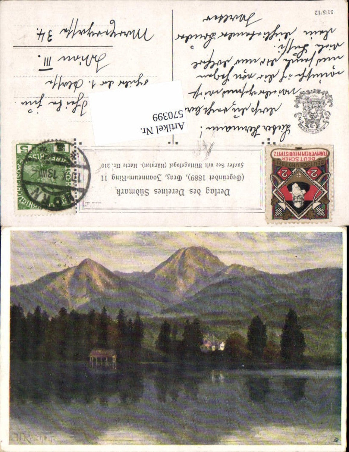 570399,Künstler AK W. Reichelt Faak Faakersee Villach Mittagskogel pub Verein Südmark 210