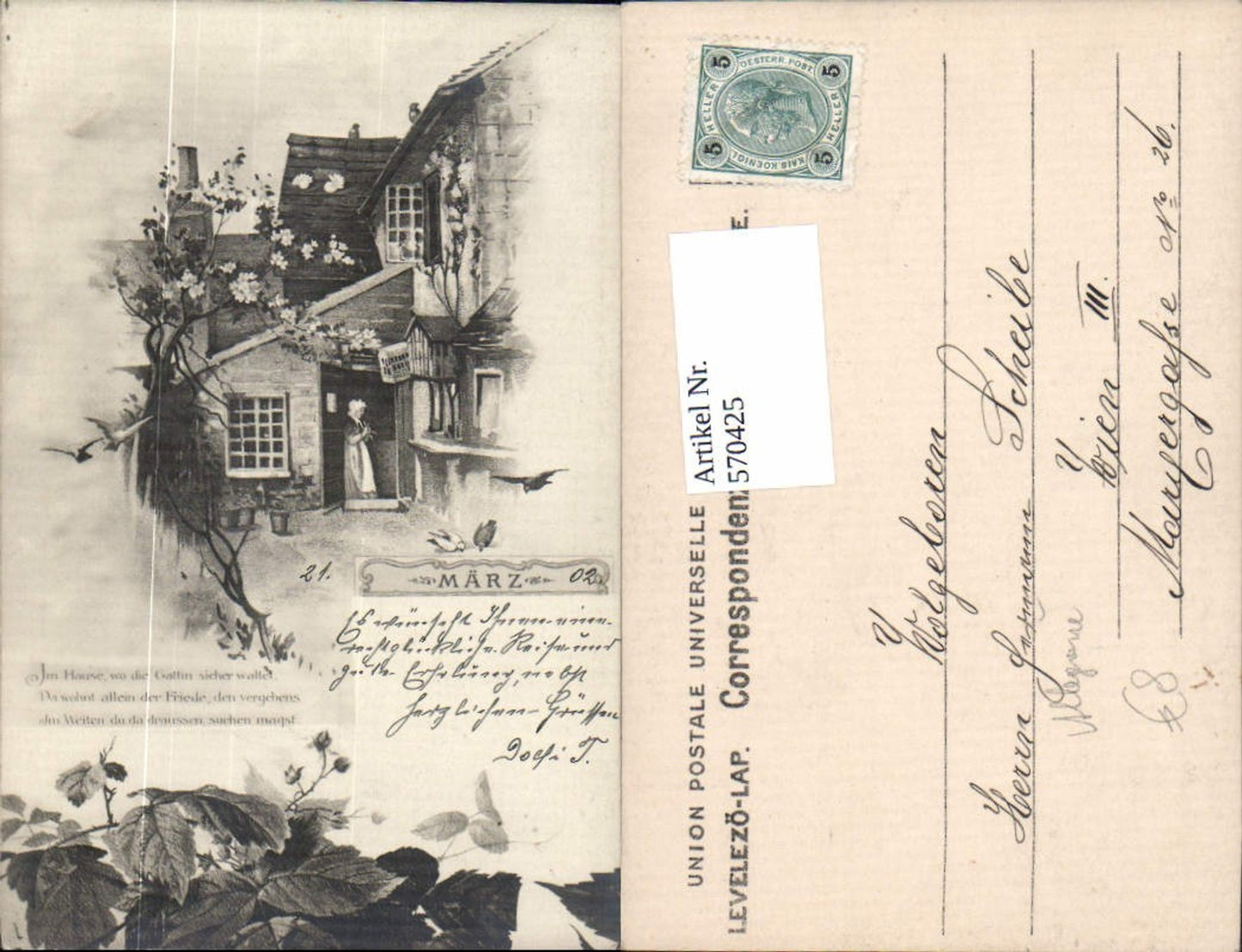 570425,Künstler AK Monat März Allegorie Haus