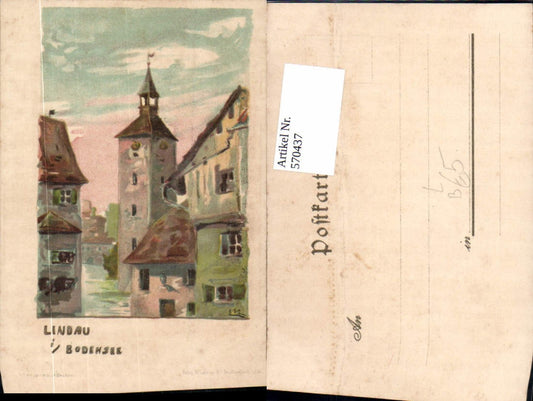 570437, Artist Lithograph Lindau on Lake Constance