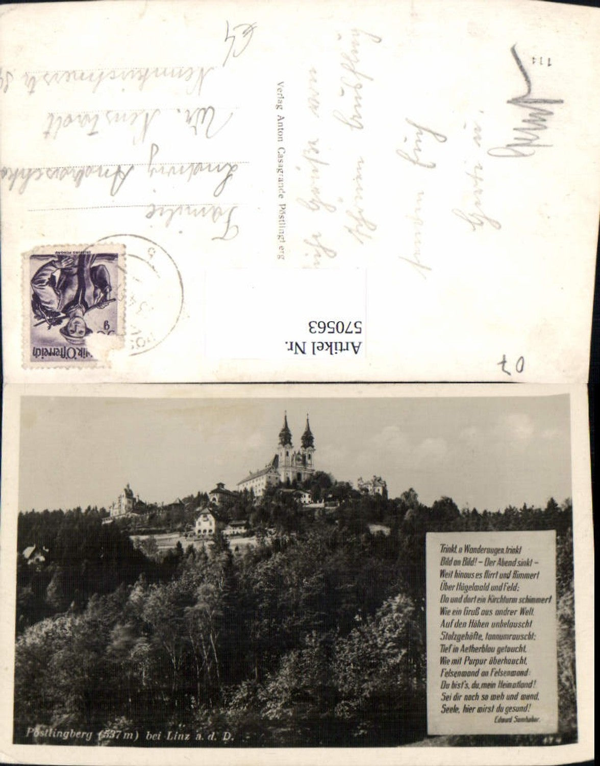 570563,Linz a. d. Donau Pöstlingberg Spruch Text v. Edward Samhaber