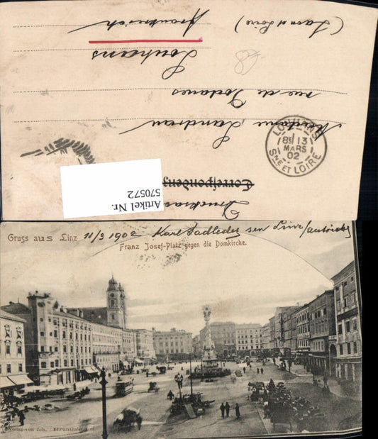 570572,Linz a. d. Donau Franz-Josef-Platz Hauptplatz geg. Domkirche Straßenbahn