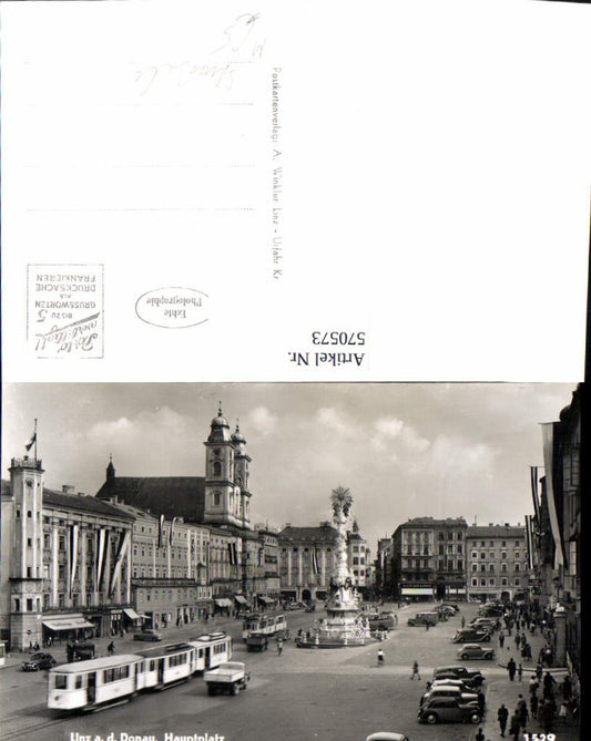 570573,Foto Ak Linz a. d. Donau Hauptplatz Straßenbahn Auto
