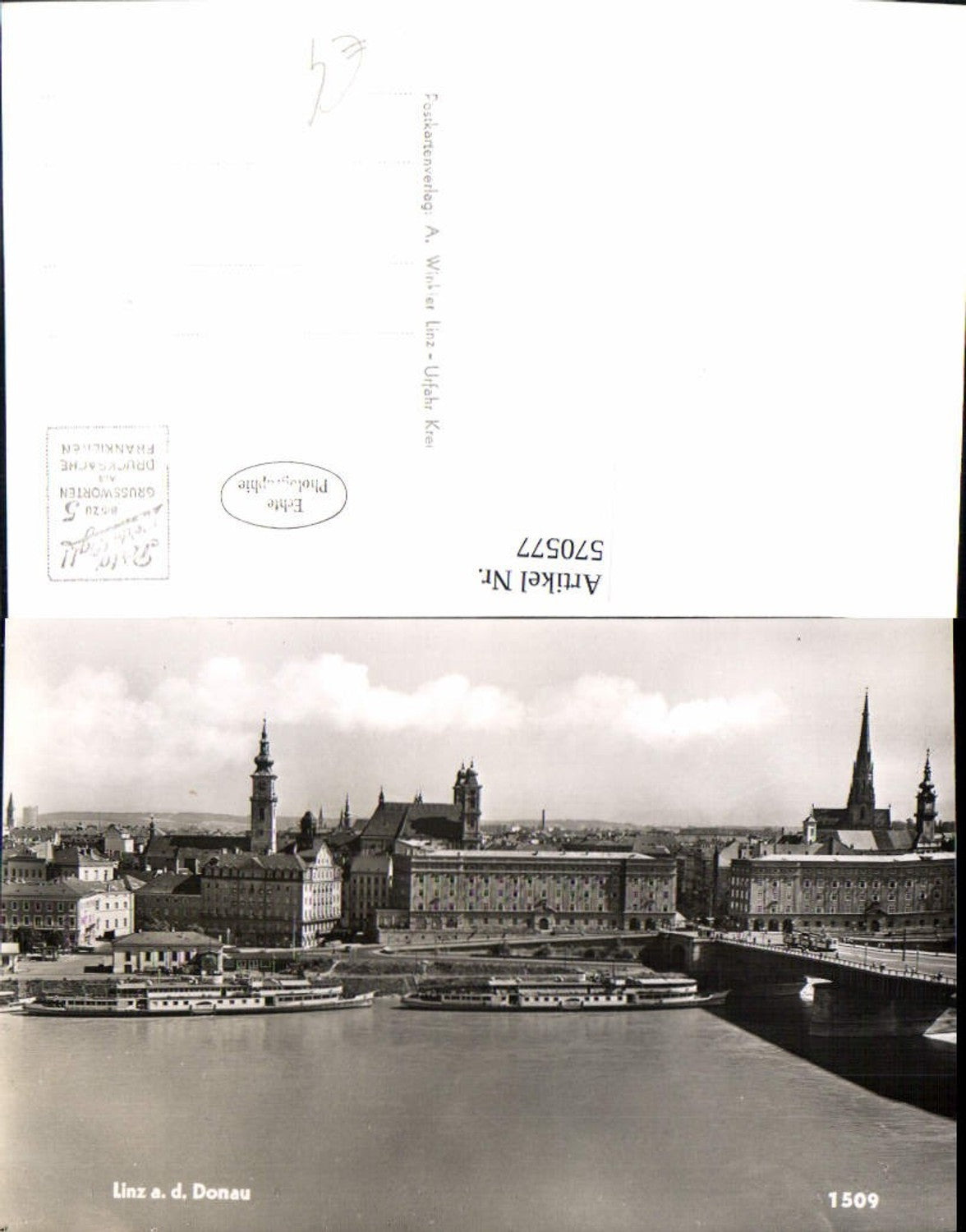 570577,Foto Ak Linz a. d. Donau Ansicht m. Dampfer Schiffe Brücke