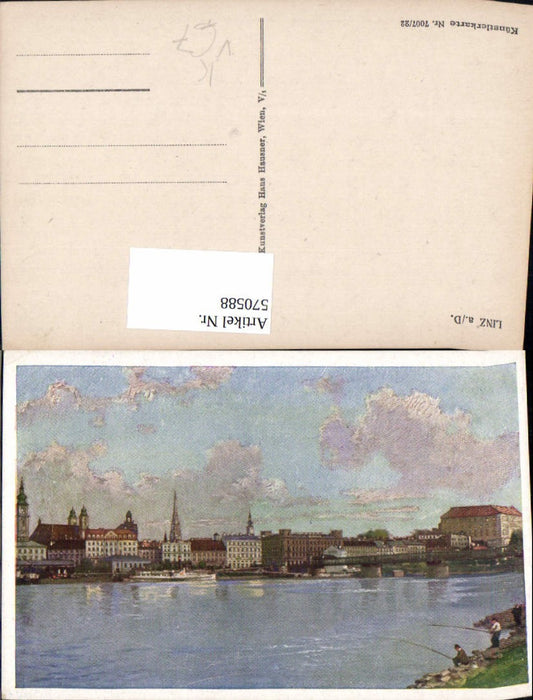 570588,Künstler Ak Linz a. d. Donau Fischer Angeln Fischen pub Hans Hausner 7007/22
