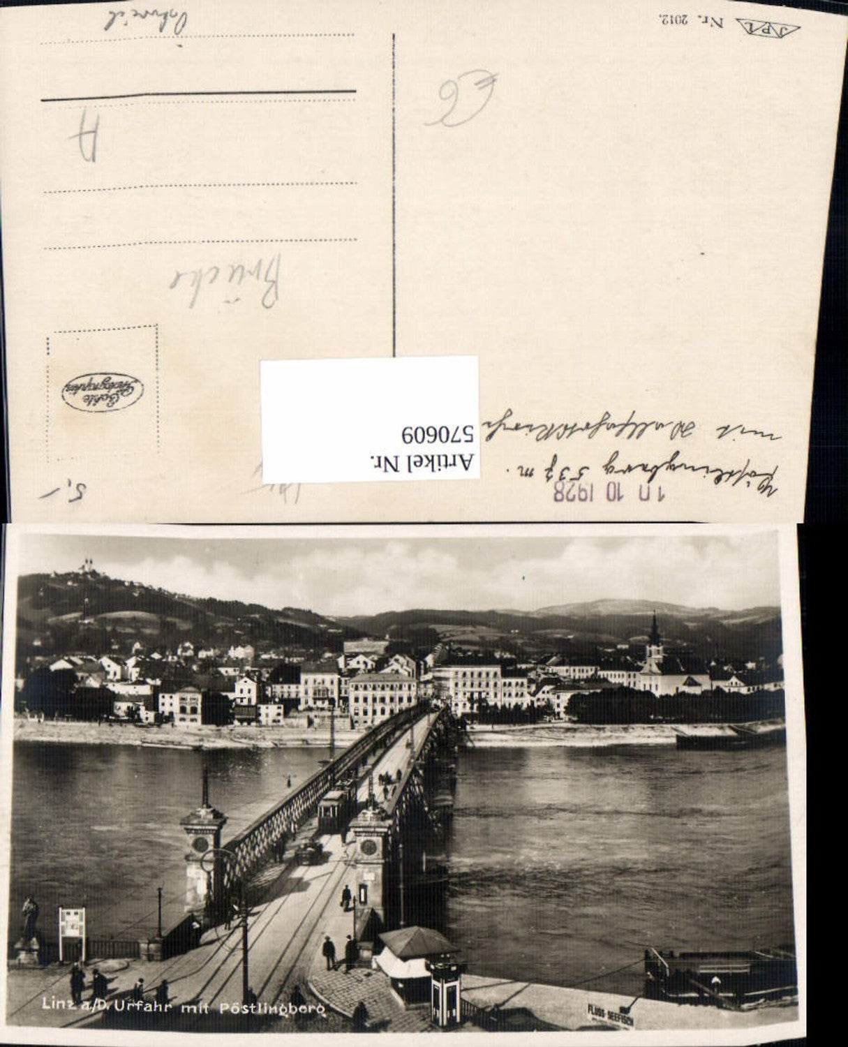 570609,Foto Ak Linz a. d. Donau Urfahr m. Pöstlingberg Brücke Straßenbahn