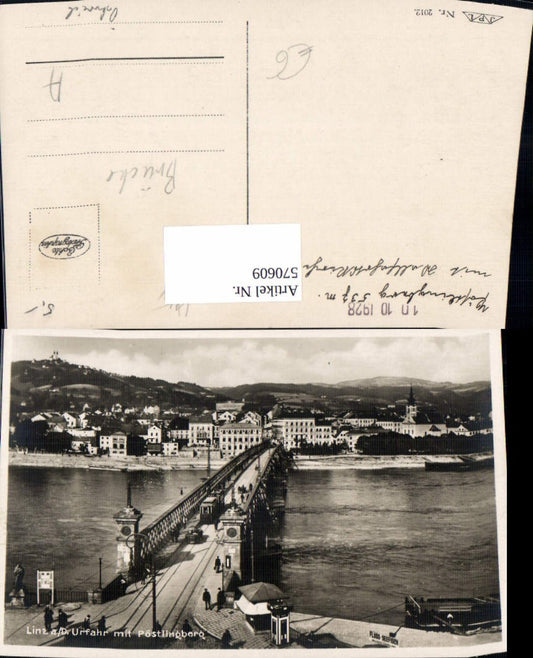 570609,Foto Ak Linz a. d. Donau Urfahr m. Pöstlingberg Brücke Straßenbahn