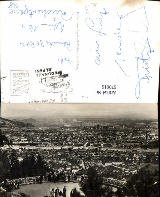570616,Foto Ak Linz a. d. Donau Blick v. Pöstlingberg m. Aussichtsterrasse