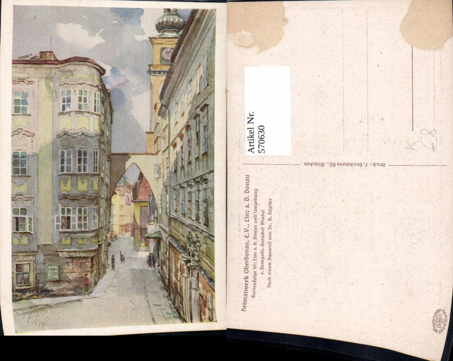 570630,Künstler Ak A. Höpfler Domgasse Barocker Winkel Linz a. d. Donau