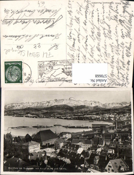570668, Konstanz on Lake Constance with Kreuzlingen and Säntis stamp in the Black Forest with post bus