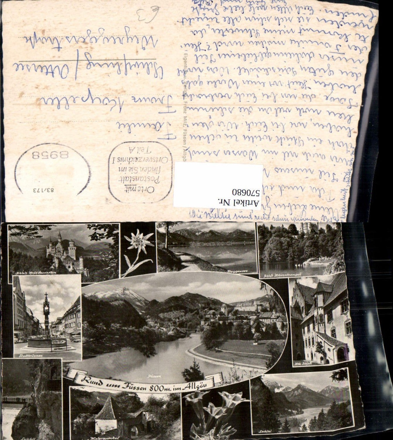 570680,Mehrbild Ak Füssen i. Allgäu Stadtbrunnen Schloss Malerwinkel Lechfall