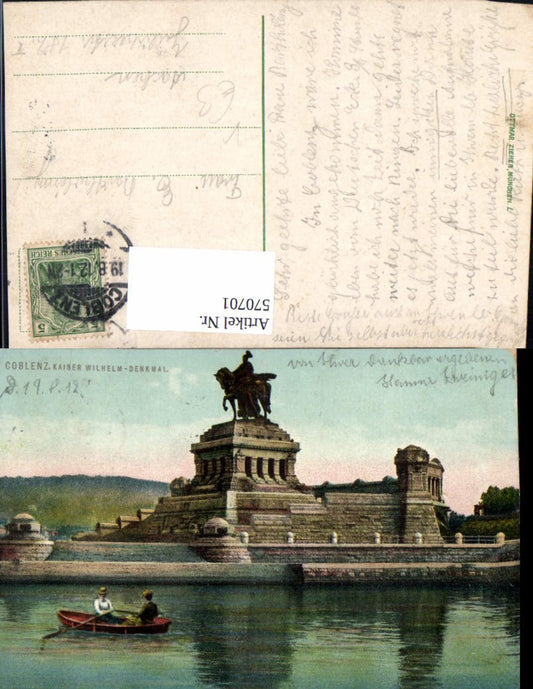 570700,Koblenz a. Rhein Kaiser Wilhelm I Denkmal Deutsches Eck Ruderboot pub Ottmar Zieher