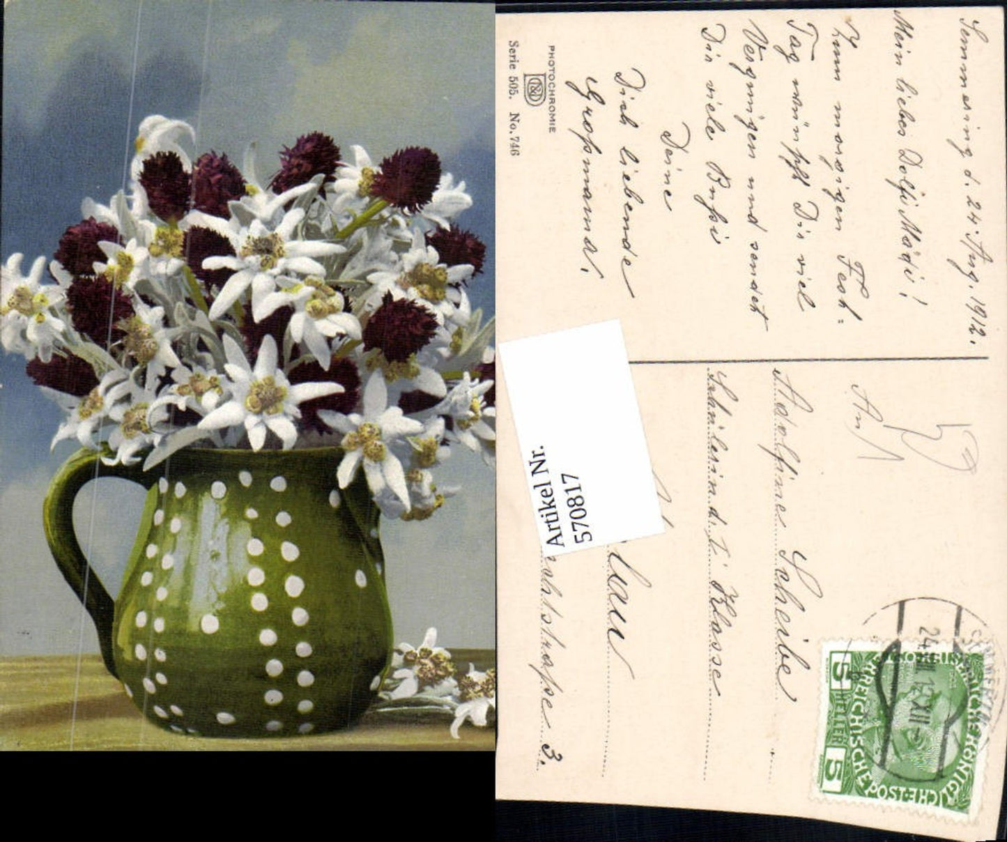 570817,Künstler AK Photochromie Nenke & Ostermaier 505-746 Edelweiss