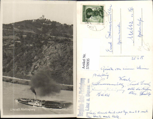 570935,Linz a. d. Donau Pöstlingberg m. Schiff Dampfer Babenberg